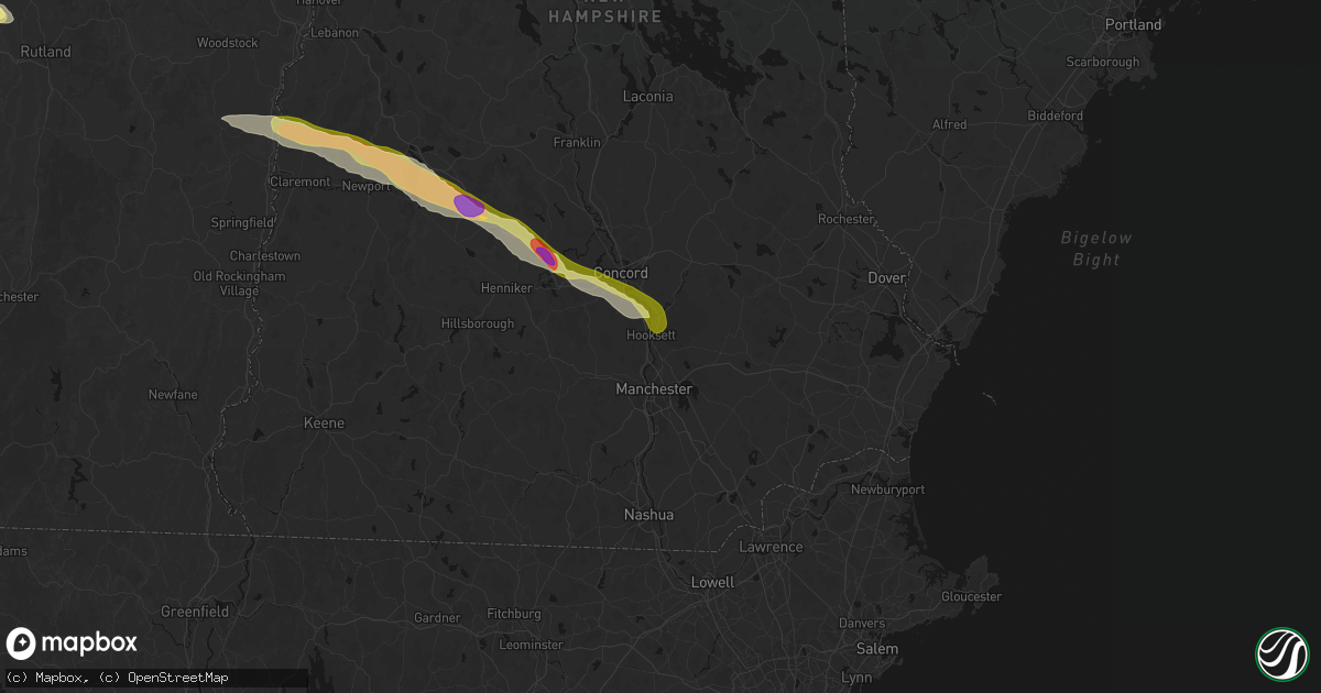 Hail map in Hooksett, NH on June 26, 2026