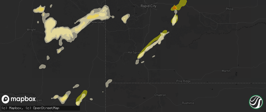 Hail map in Hot Springs, SD on June 26, 2026