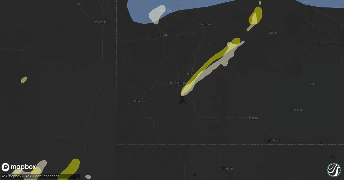 Hail map in Hot Springs, SD on June 26, 2026
