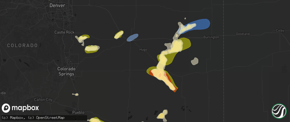Hail map in Hugo, CO on June 26, 2026