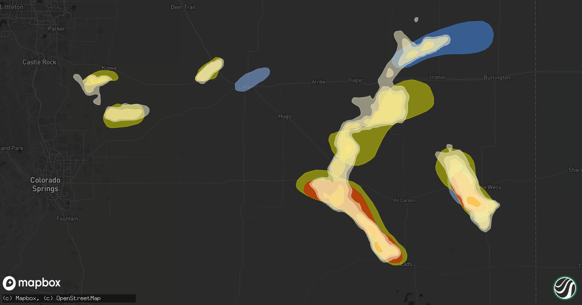 Hail map in Hugo, CO on June 26, 2026