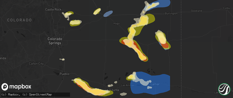 Hail map in Karval, CO on June 26, 2026