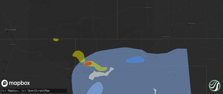 Hail map in Keyes, OK on June 26, 2026