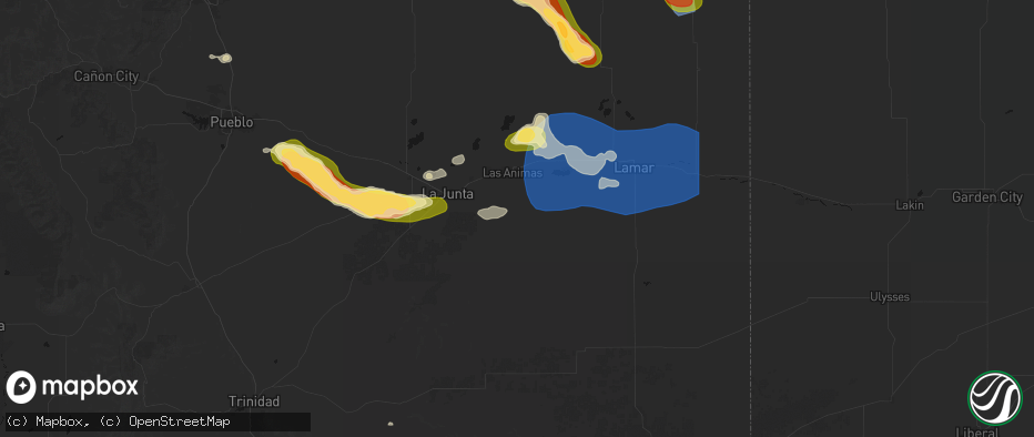Hail map in Las Animas, CO on June 26, 2026