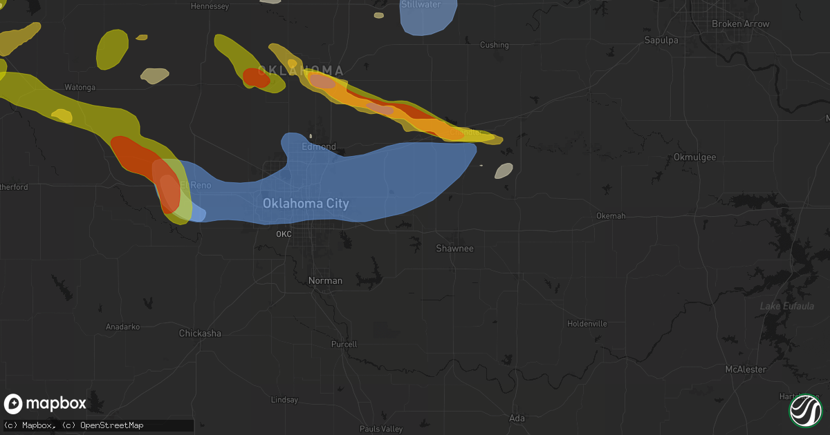 Hail map in Mcloud, OK on June 26, 2026
