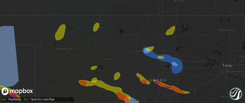 Hail map in Meno, OK on June 26, 2026