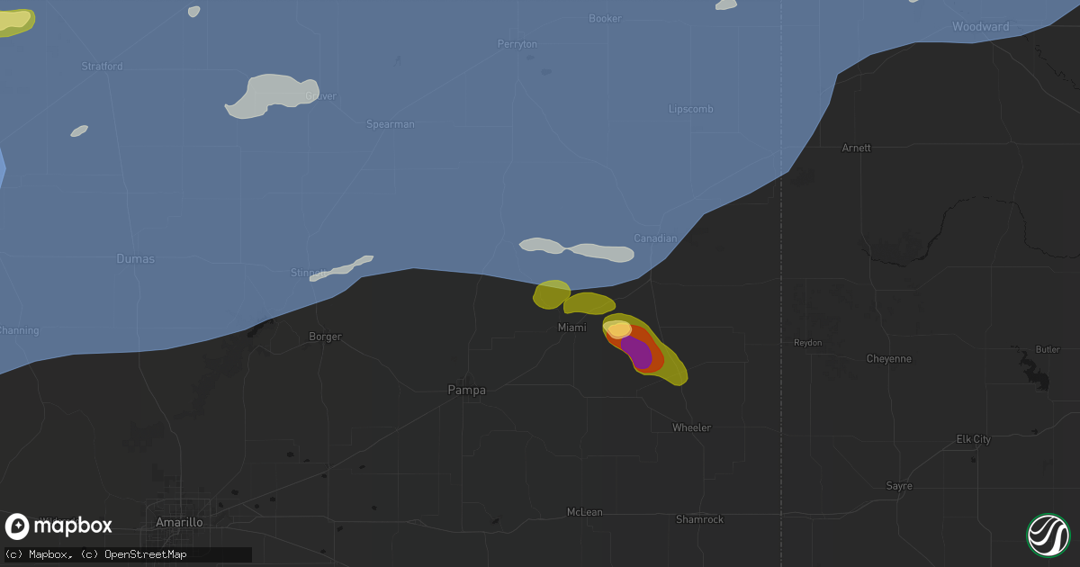 Hail map in Miami, TX on June 26, 2026