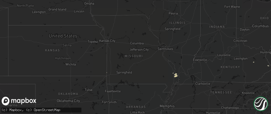 Hail map in Missouri on June 26, 2026