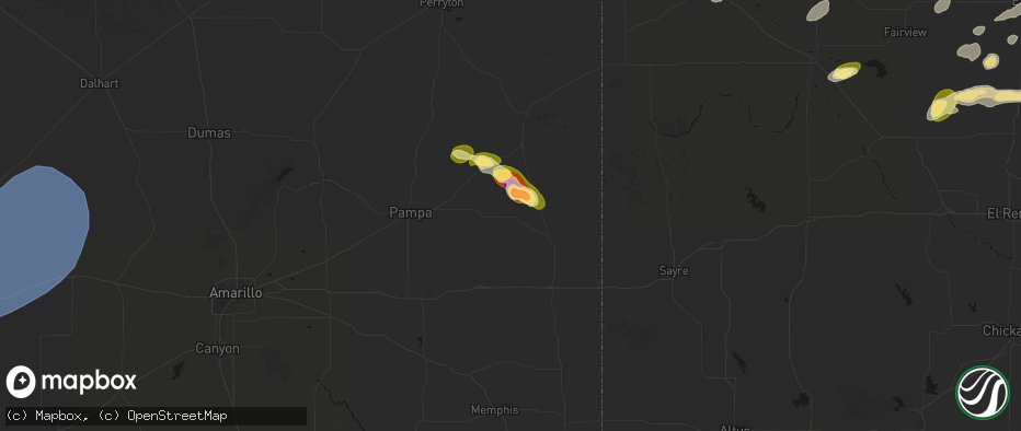 Hail map in Mobeetie, TX on June 26, 2026