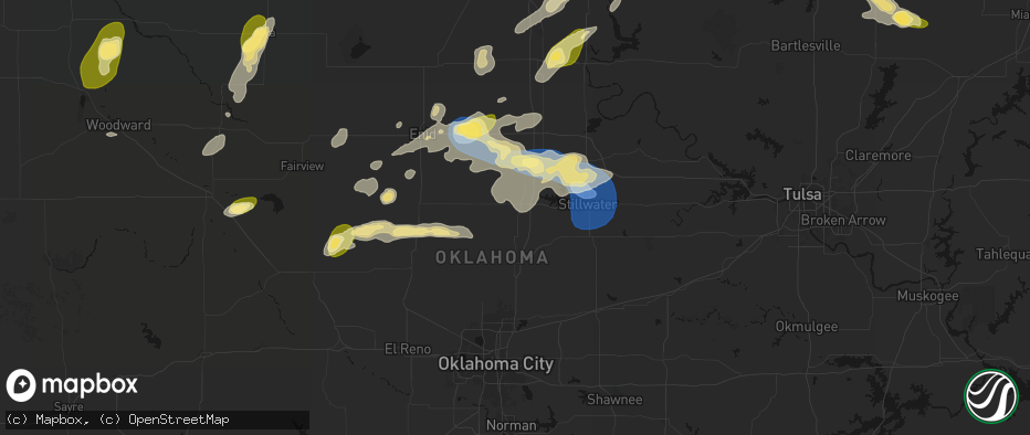 Hail map in Mulhall, OK on June 26, 2026