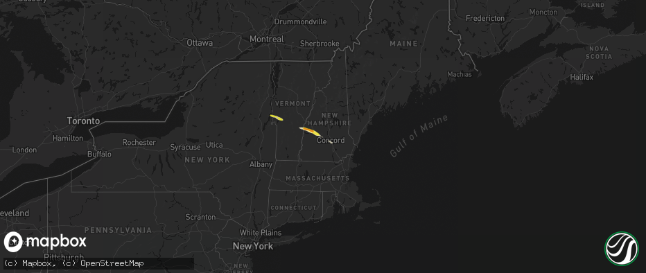 Hail map in New Hampshire on June 26, 2026