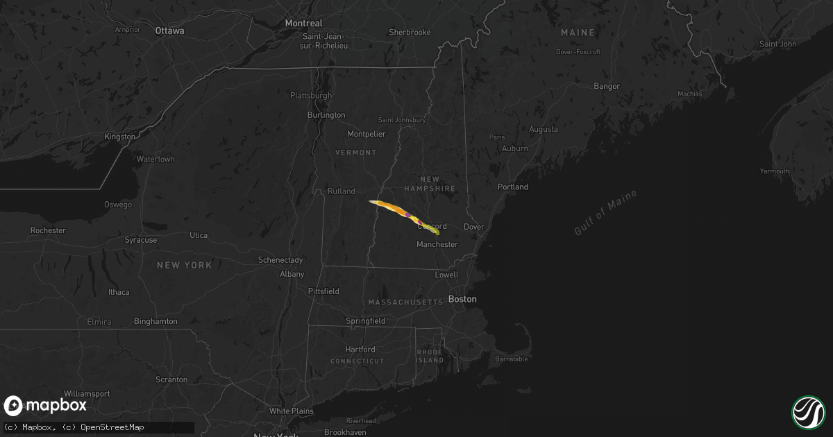 Hail map in New Hampshire on June 26, 2026