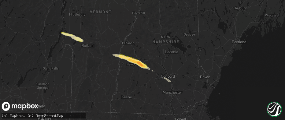 Hail map in New London, NH on June 26, 2026