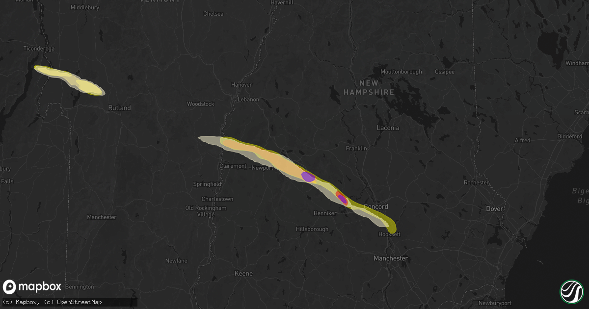 Hail map in New London, NH on June 26, 2026