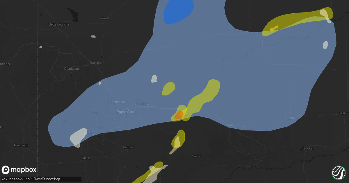 Hail map in New Underwood, SD on June 26, 2026