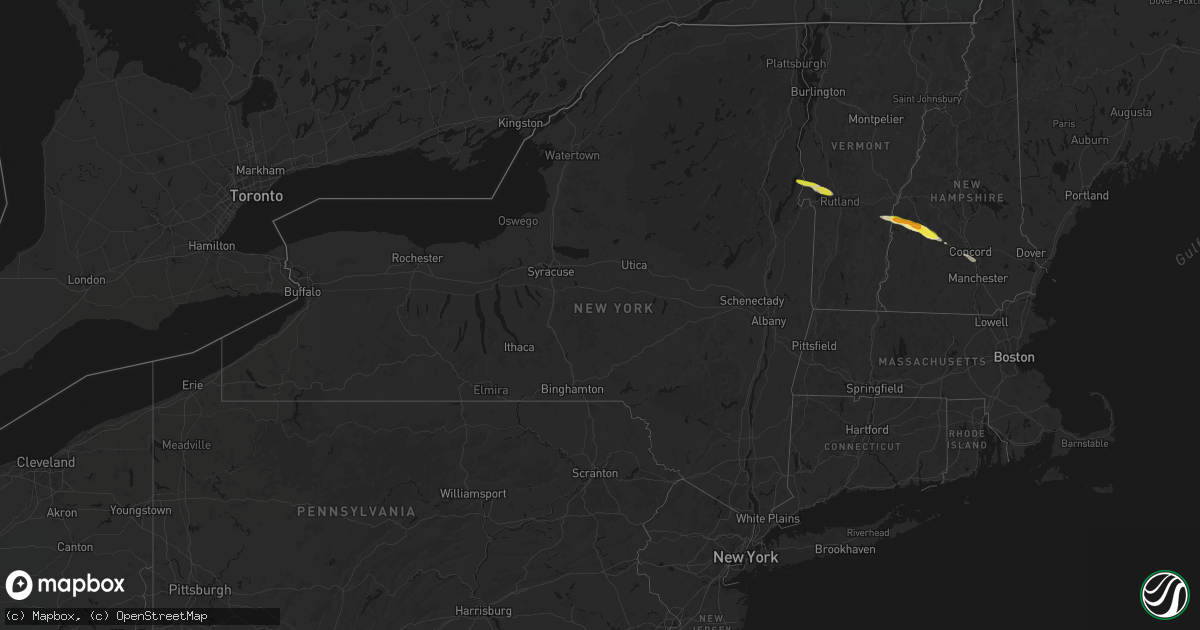 Hail map in New York on June 26, 2026
