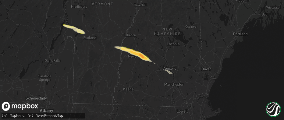 Hail map in Newbury, NH on June 26, 2026