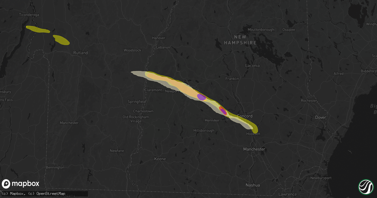 Hail map in Newbury, NH on June 26, 2026