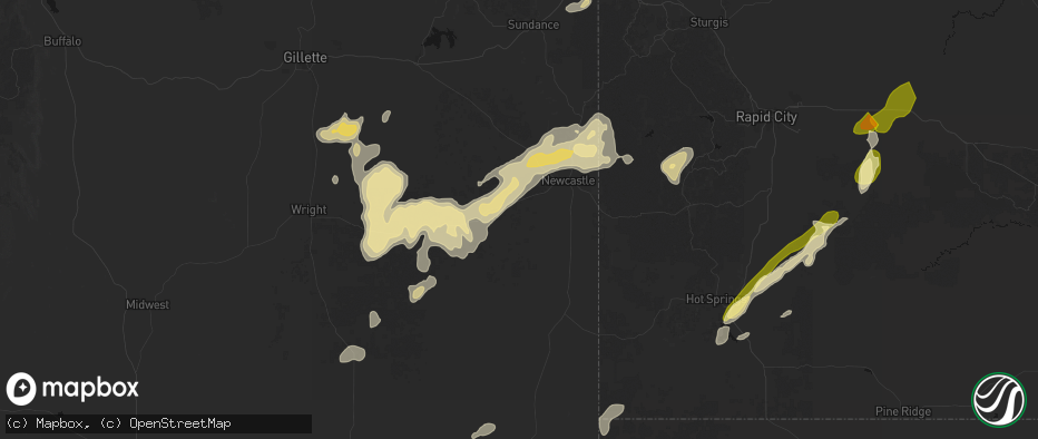 Hail map in Newcastle, WY on June 26, 2026