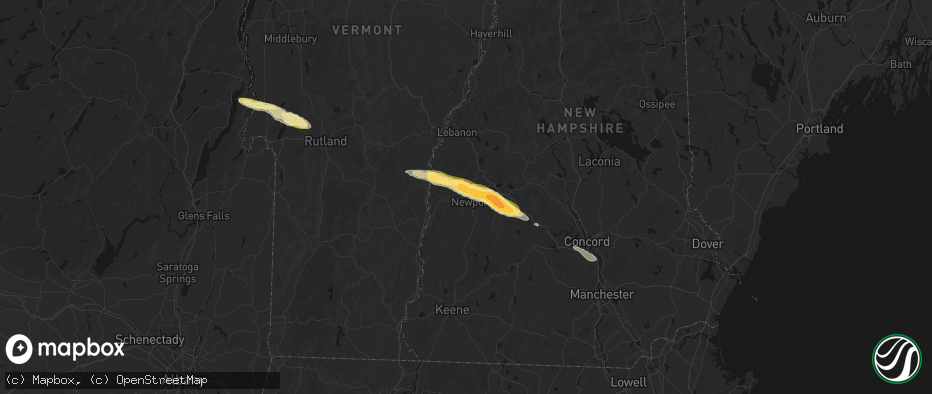 Hail map in Newport, NH on June 26, 2026