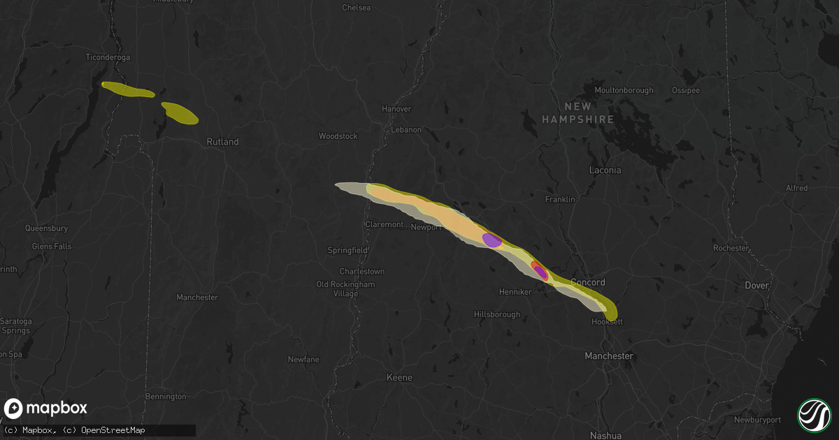 Hail map in Newport, NH on June 26, 2026