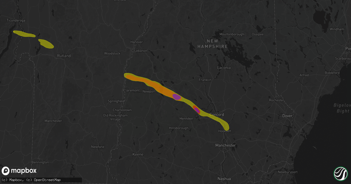 Hail map in North Sutton, NH on June 26, 2026