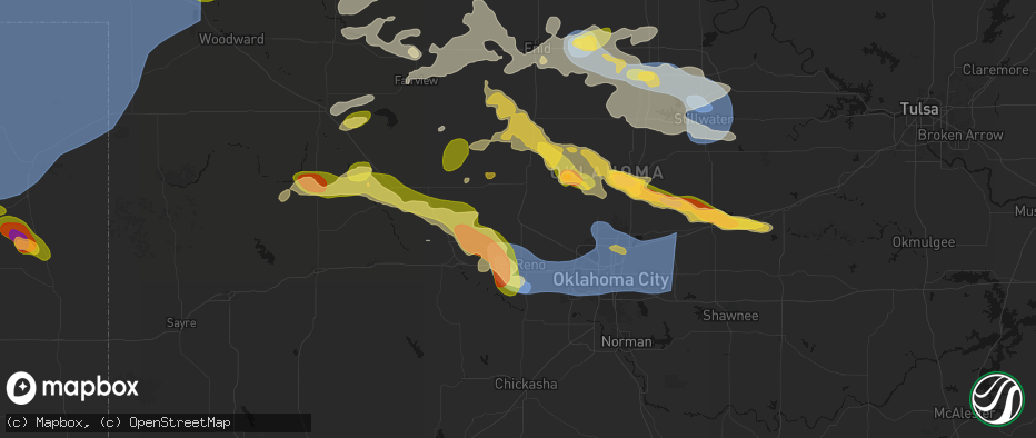 Hail map in Okarche, OK on June 26, 2026