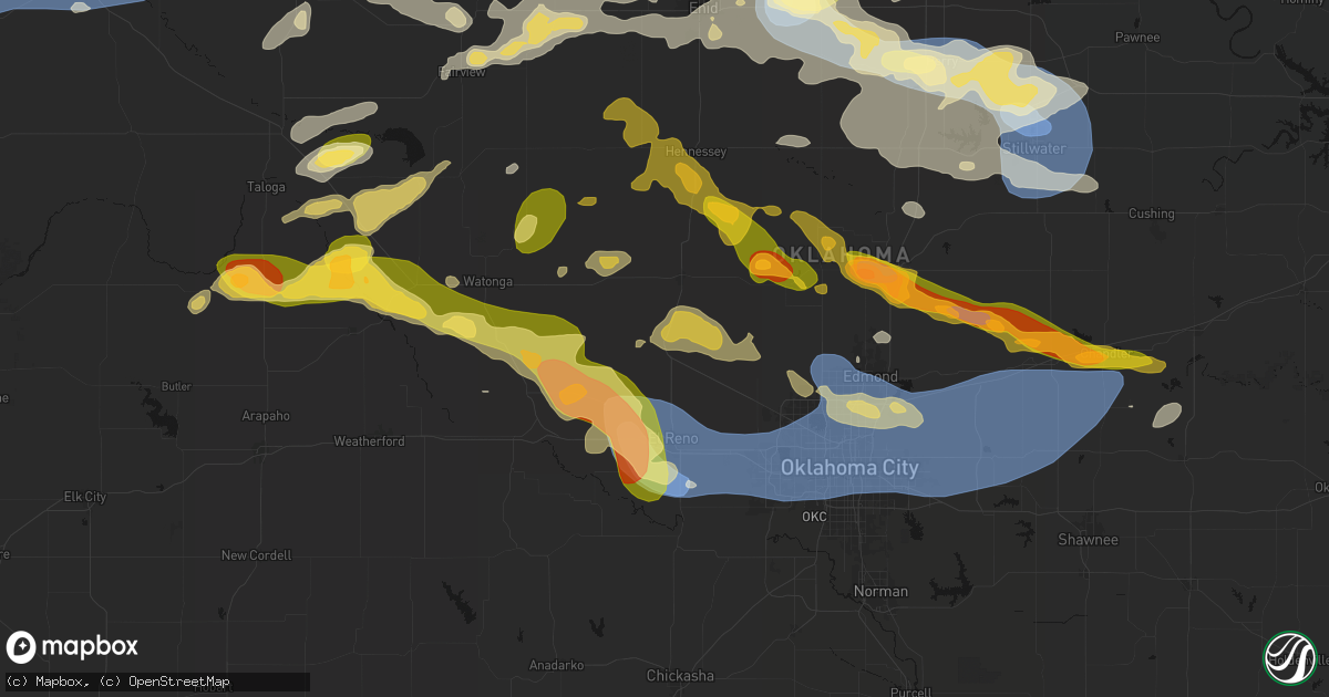 Hail map in Okarche, OK on June 26, 2026
