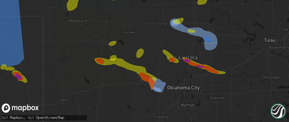 Hail map in Omega, OK on June 26, 2026