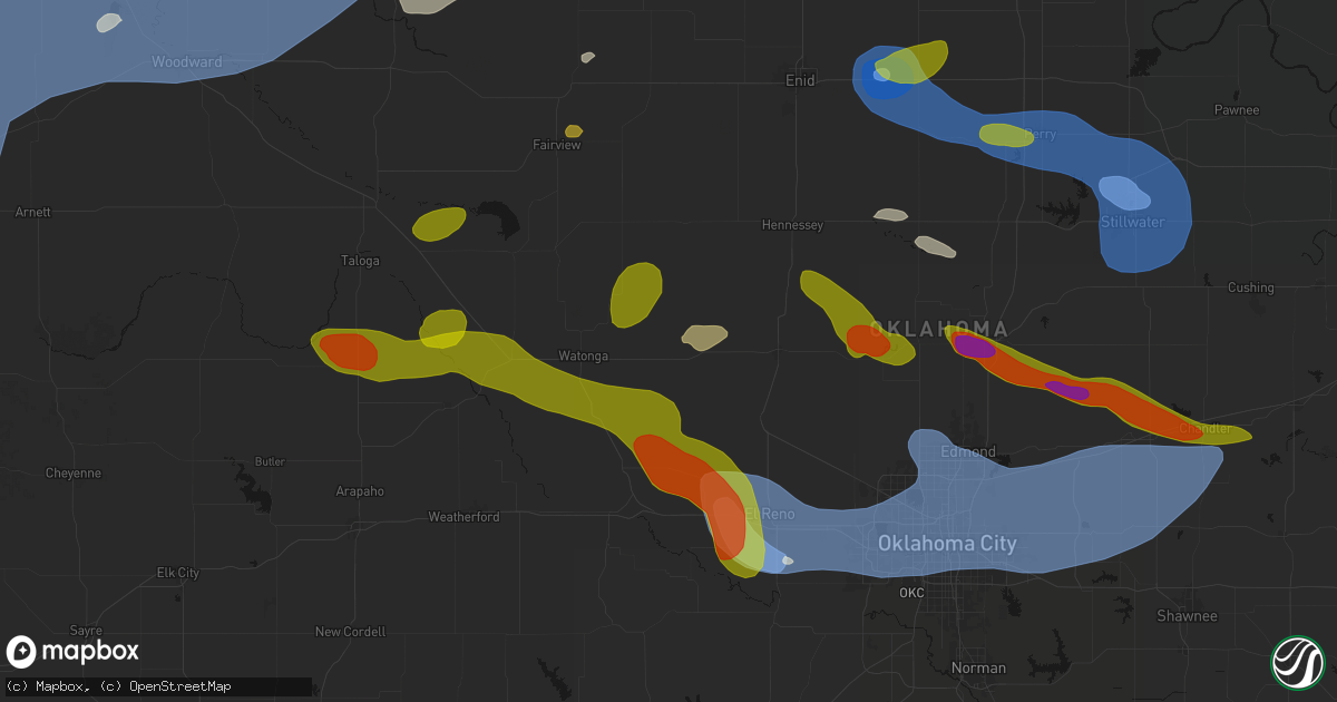 Hail map in Omega, OK on June 26, 2026