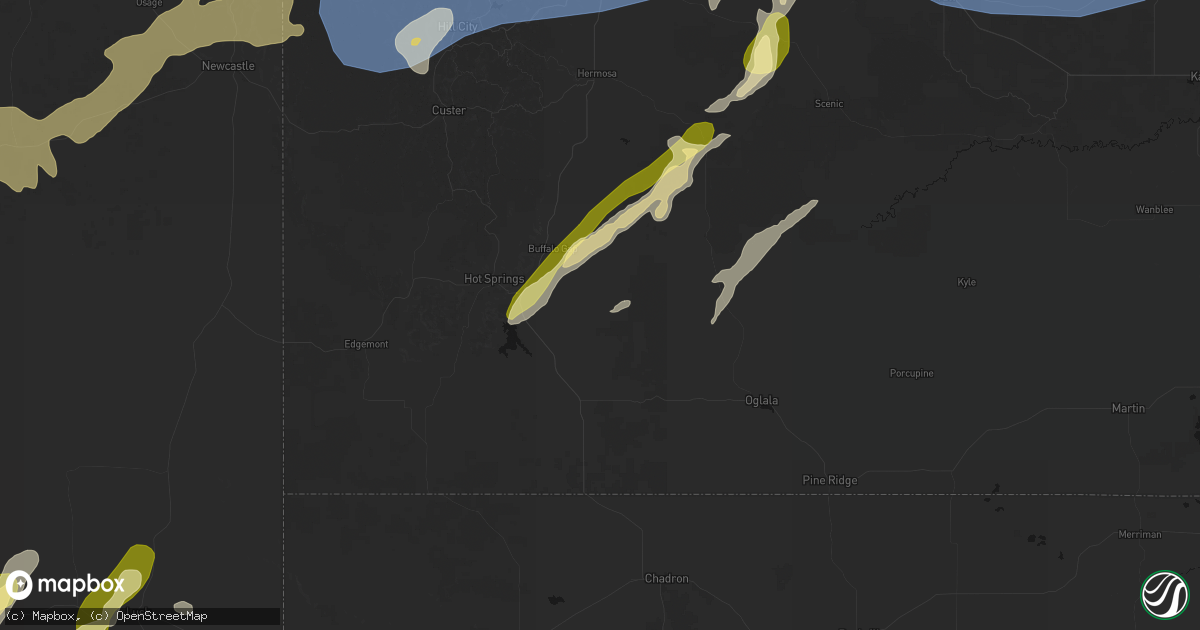 Hail map in Oral, SD on June 26, 2026