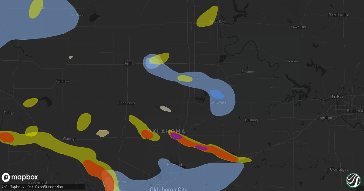 Hail map in Orlando, OK on June 26, 2026