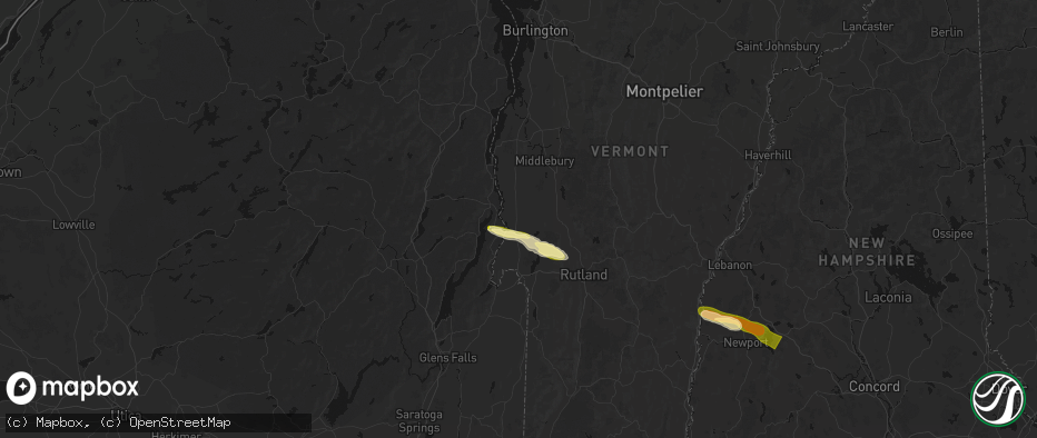 Hail map in Orwell, VT on June 26, 2026