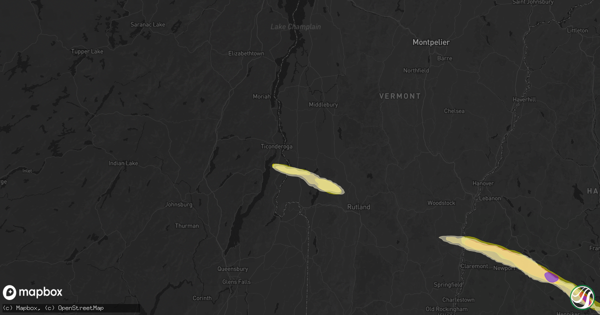 Hail map in Orwell, VT on June 26, 2026