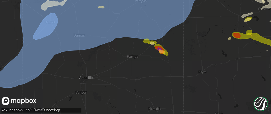 Hail map in Pampa, TX on June 26, 2026