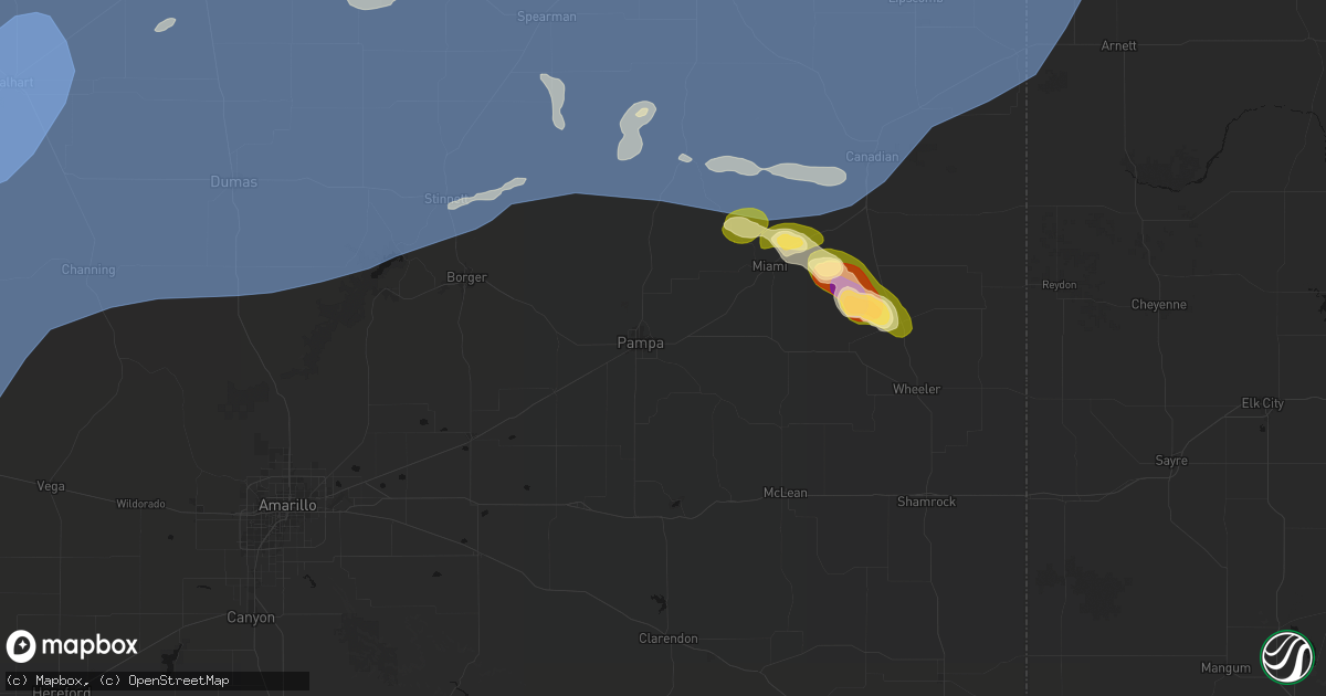 Hail map in Pampa, TX on June 26, 2026