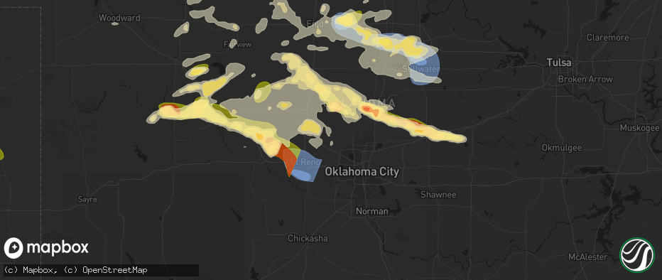 Hail map in Piedmont, OK on June 26, 2026