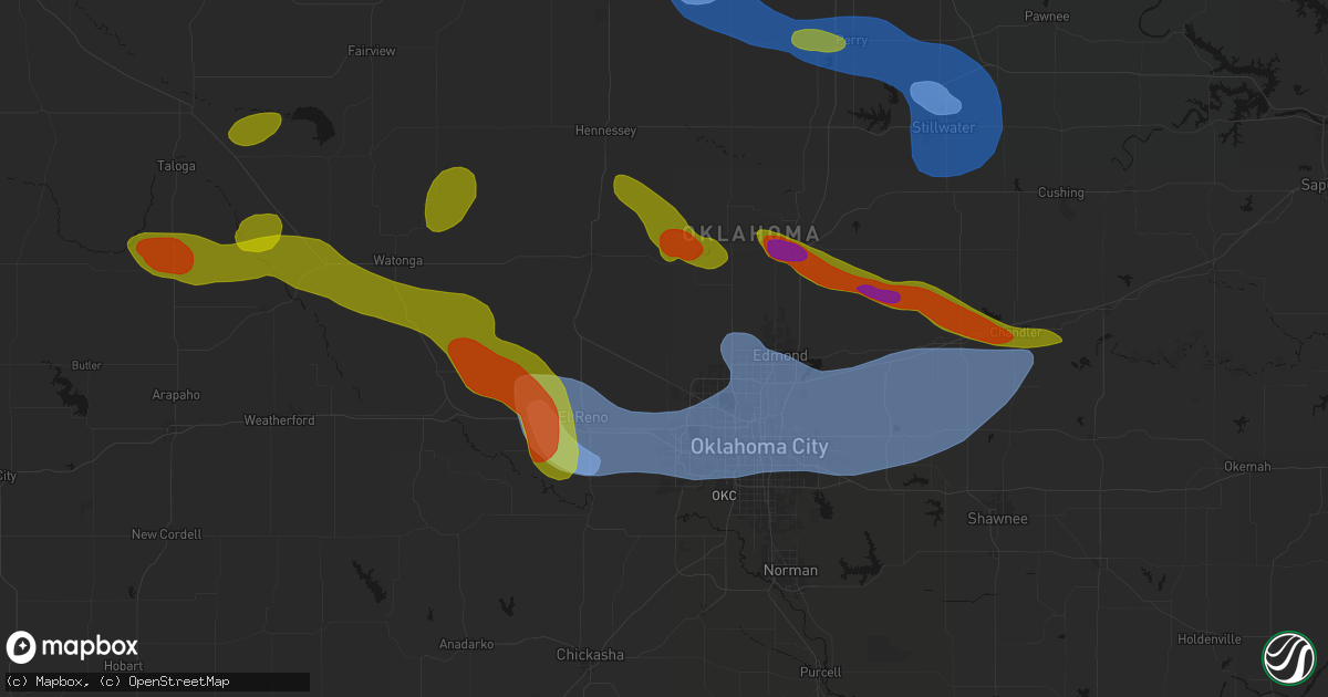 Hail map in Piedmont, OK on June 26, 2026