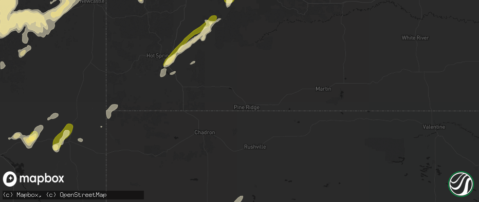 Hail map in Pine Ridge, SD on June 26, 2026