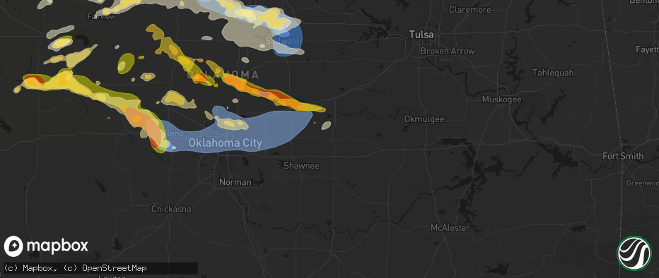 Hail map in Prague, OK on June 26, 2026