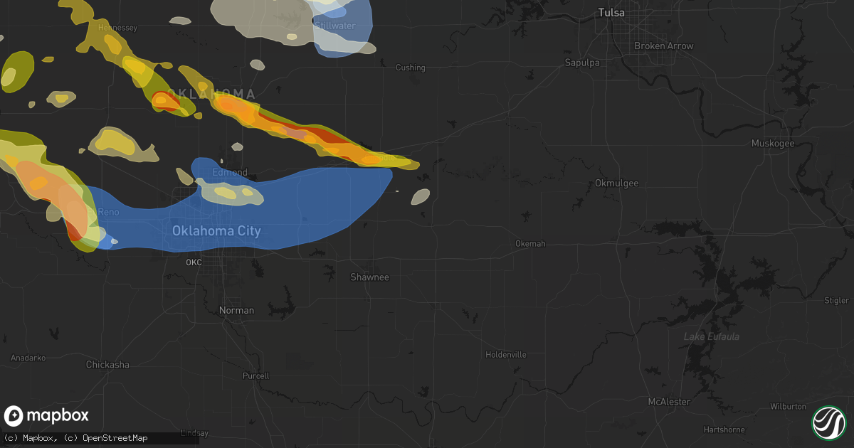Hail map in Prague, OK on June 26, 2026