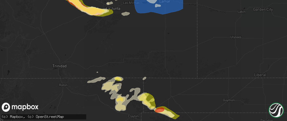 Hail map in Pritchett, CO on June 26, 2026