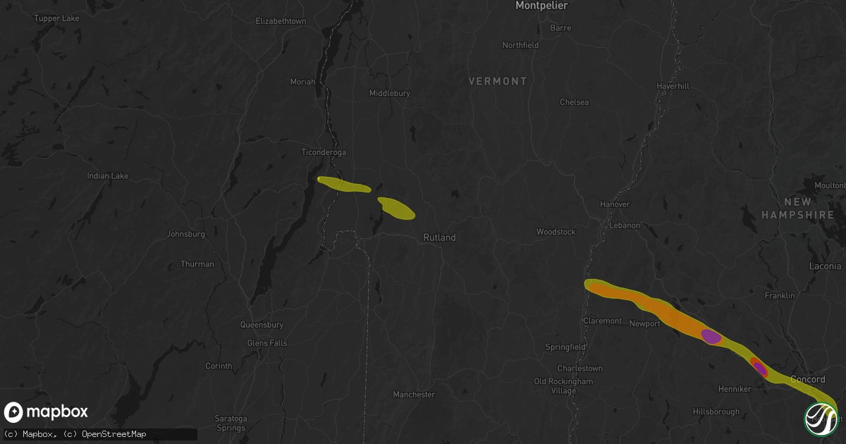 Hail map in Proctor, VT on June 26, 2026