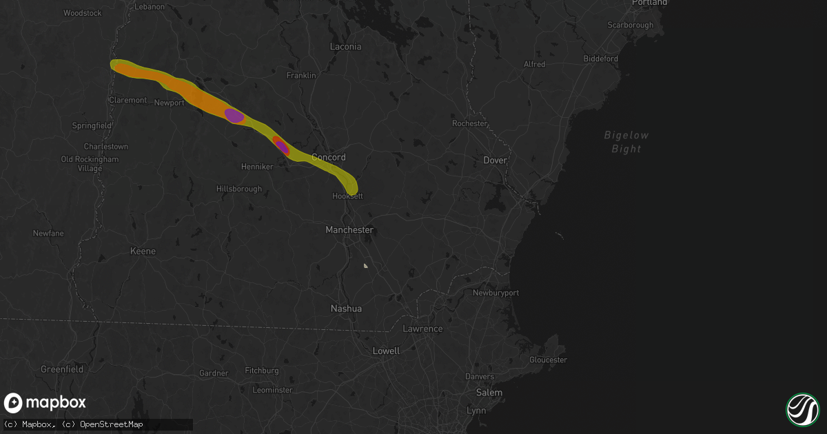 Hail map in Raymond, NH on June 26, 2026