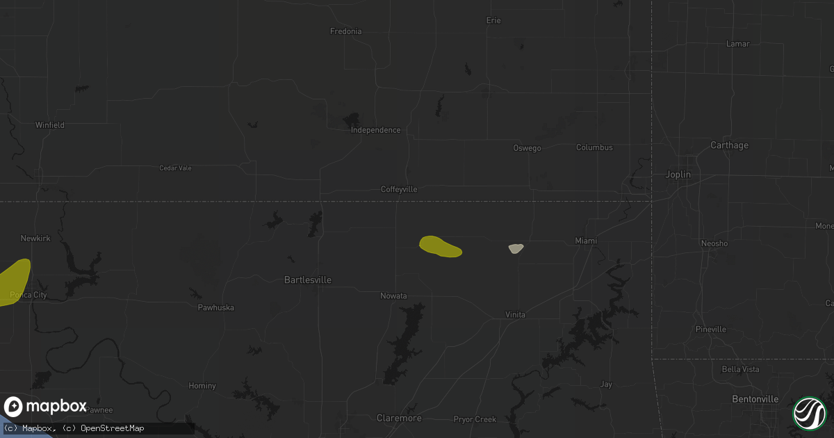 Hail map in S Coffeyville, OK on June 26, 2026