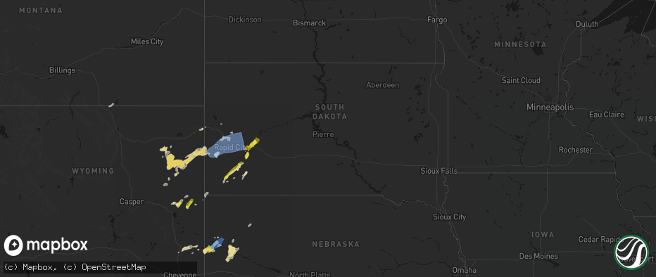 Hail map in South Dakota on June 26, 2026