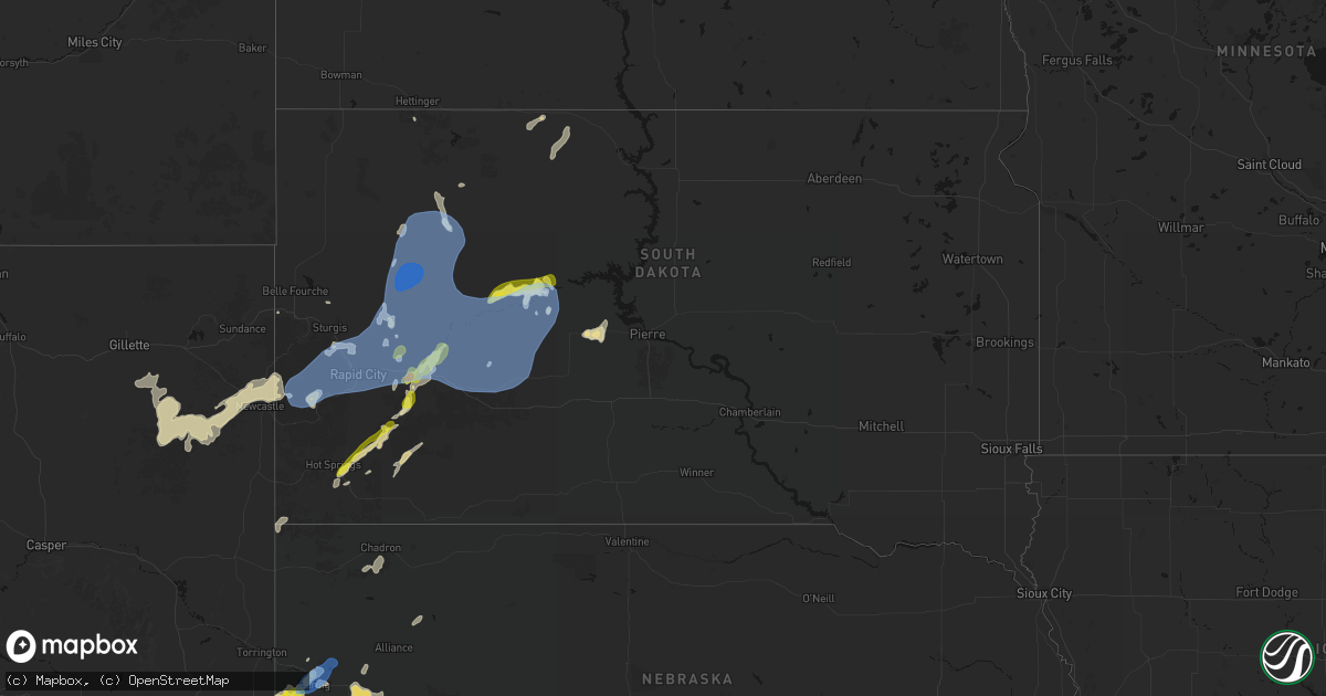 Hail map in South Dakota on June 26, 2026