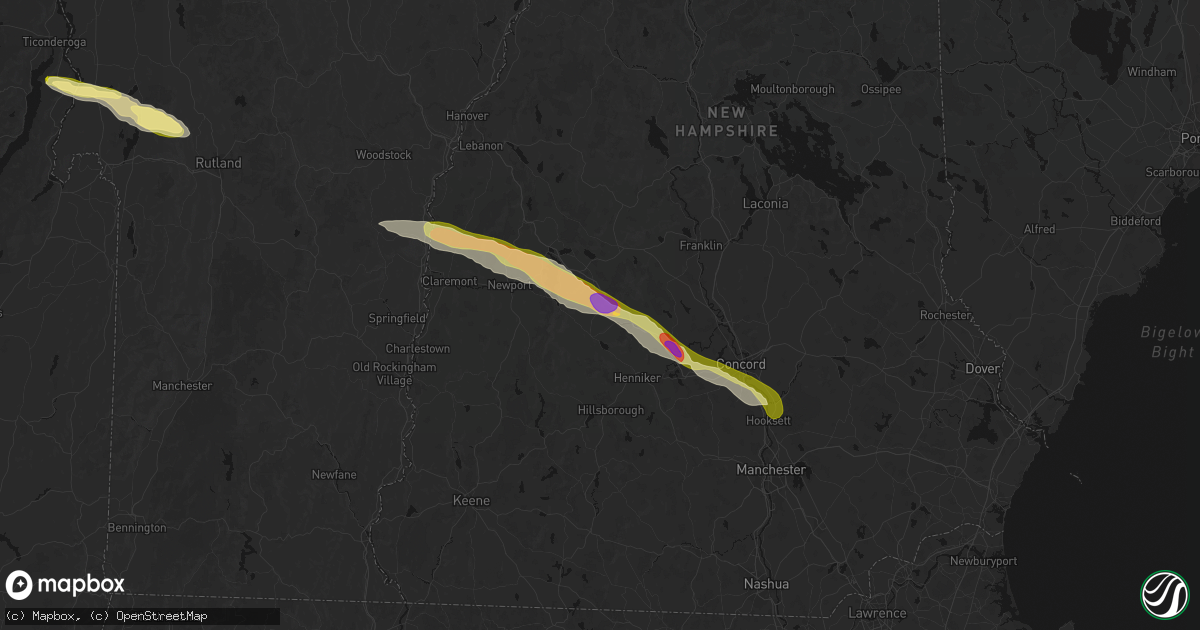 Hail map in South Sutton, NH on June 26, 2026