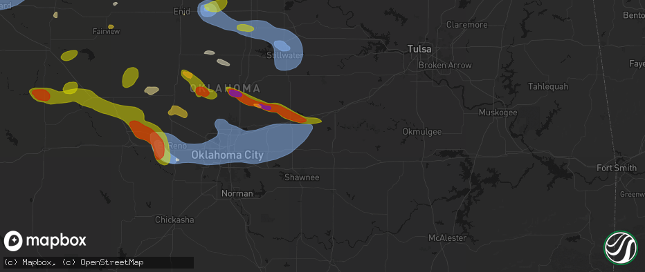 Hail map in Sparks, OK on June 26, 2026