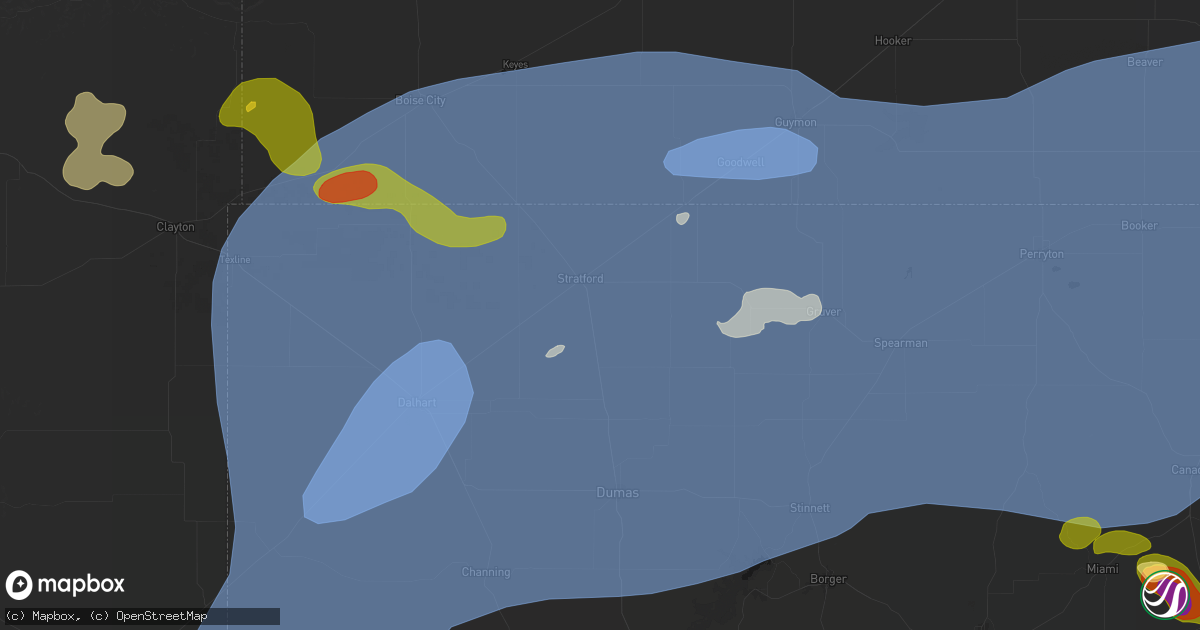 Hail map in Stratford, TX on June 26, 2026